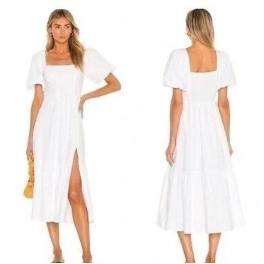 Bridal midi dress with slit, puff sleeves